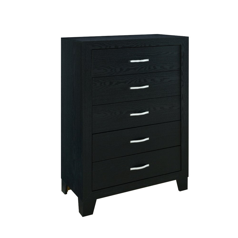 32" Black Wood Five Drawer Dresser