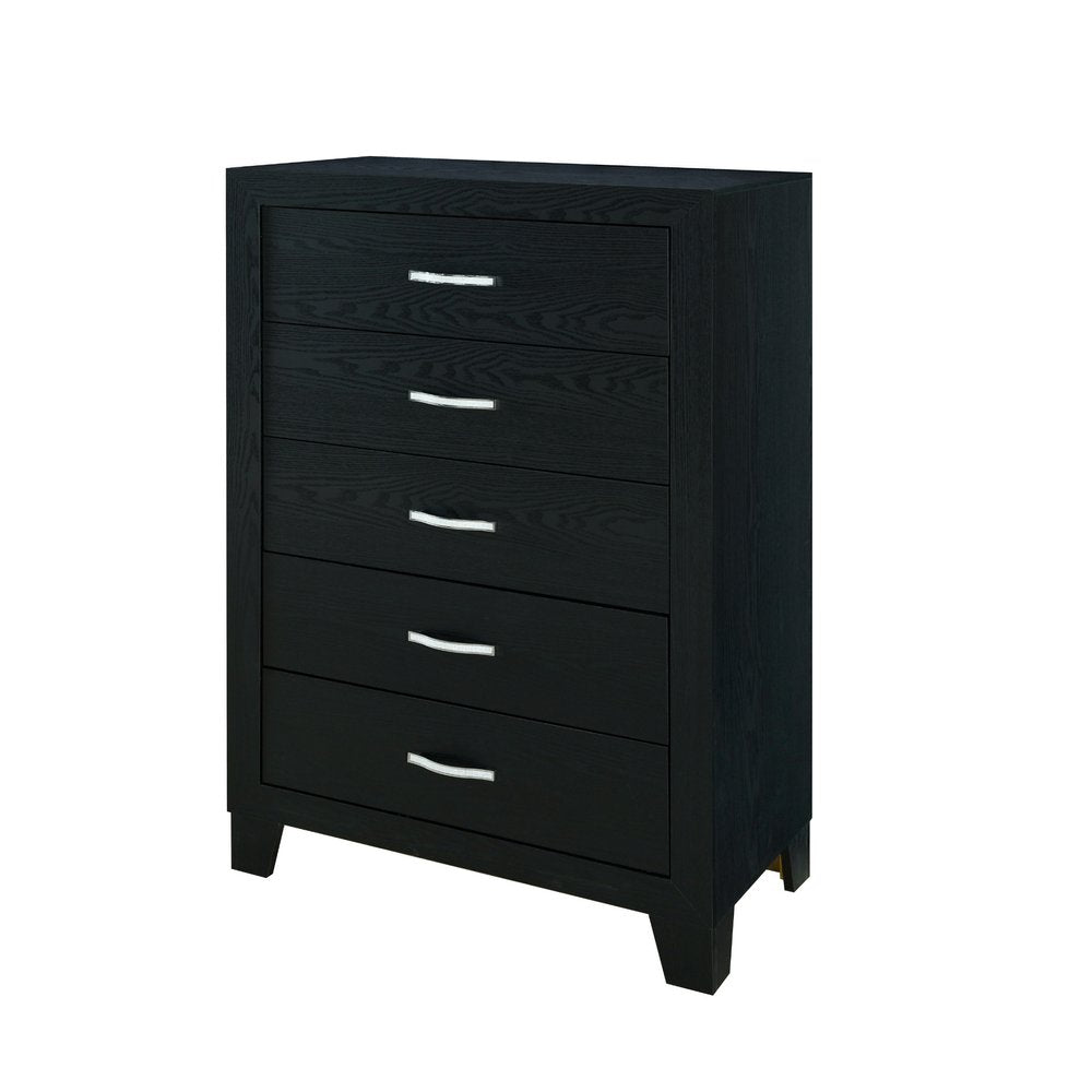 32" Black Wood Five Drawer Dresser