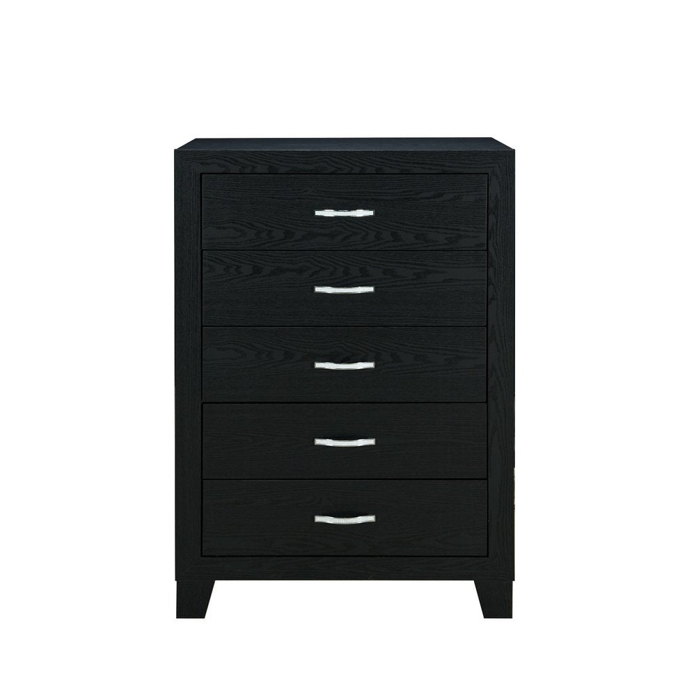 32" Black Wood Five Drawer Dresser