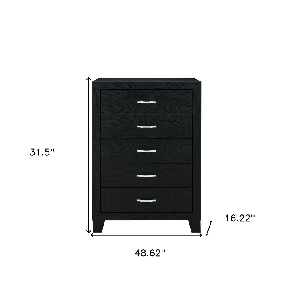 32" Black Wood Five Drawer Dresser