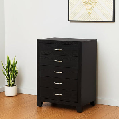 32" Black Wood Five Drawer Dresser