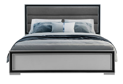 Gray Ribbed Texture Wood And Upholstery King Bed Frame