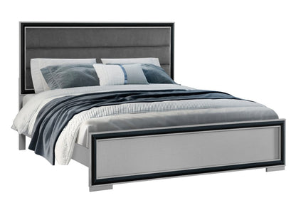 Gray Ribbed Texture Wood And Upholstery King Bed Frame