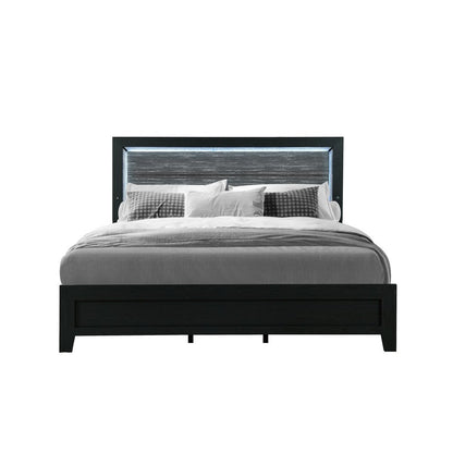 Black and Ash Gray Wood And Upholstery Upholstered Queen Bed Frame