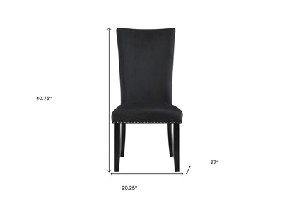 Set of Two Black Upholstered Velvet Dining Side Chairs
