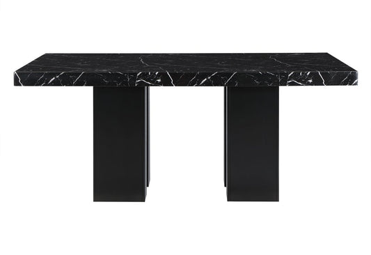 70" Black Faux Marble and Wood Double Pedestal Base Dining Table
