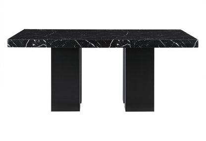 70" Black Faux Marble and Wood Double Pedestal Base Dining Table