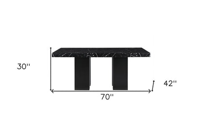 70" Black Faux Marble and Wood Double Pedestal Base Dining Table