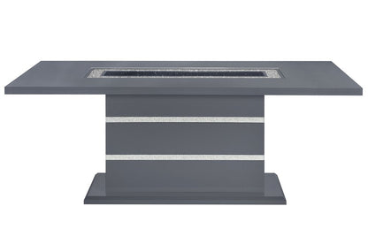 79" Dark Gray Faux Crystals Glass and Wood Pedestal Base Dining Table