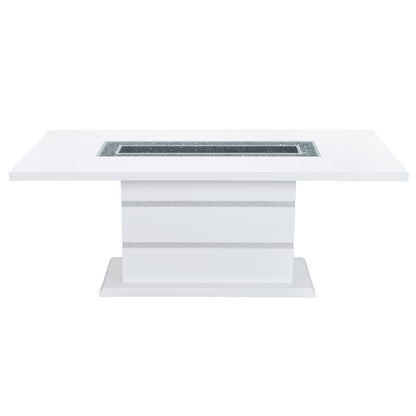 79" White Faux Crystals Glass and Wood Pedestal Base Dining Table