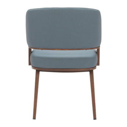 Gray and Walnut Faux Leather Open Back Dining Arm Chair
