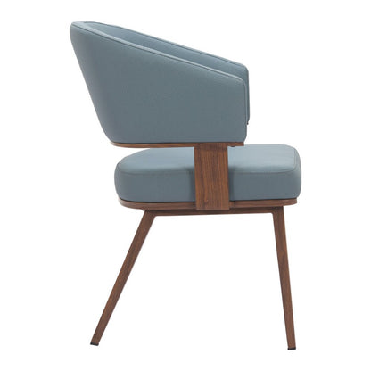 Gray and Walnut Faux Leather Open Back Dining Arm Chair