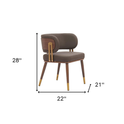 Brown and Walnut Upholstered Faux Leather Curved Back Dining Arm Chair