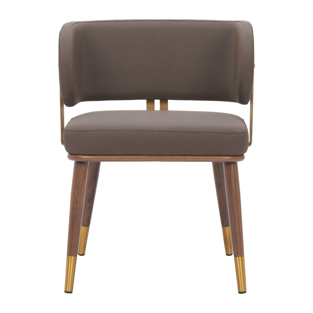 Brown and Walnut Upholstered Faux Leather Curved Back Dining Arm Chair