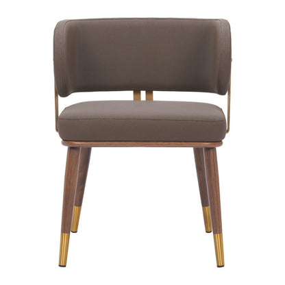 Brown and Walnut Upholstered Faux Leather Curved Back Dining Arm Chair