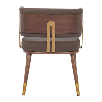 Brown and Walnut Upholstered Faux Leather Curved Back Dining Arm Chair