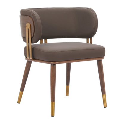 Brown and Walnut Upholstered Faux Leather Curved Back Dining Arm Chair