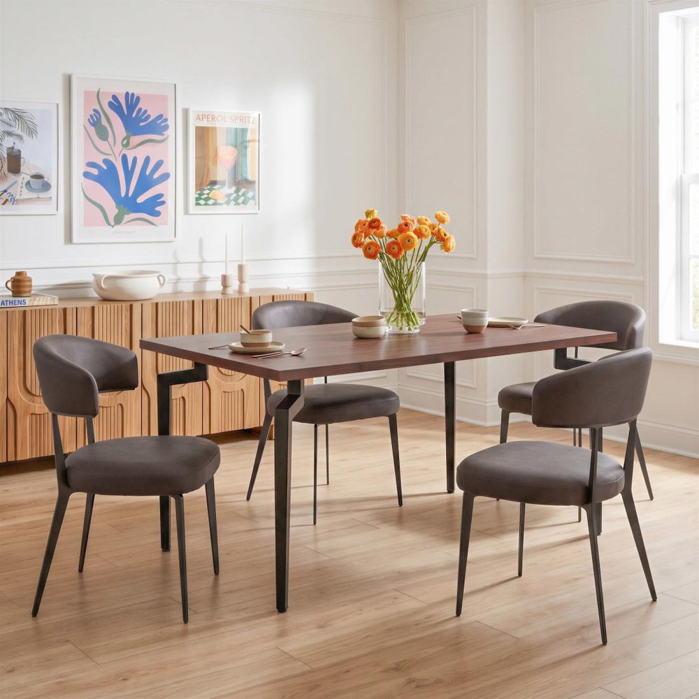 71" Brown and Black Wood and Steel Dining Table