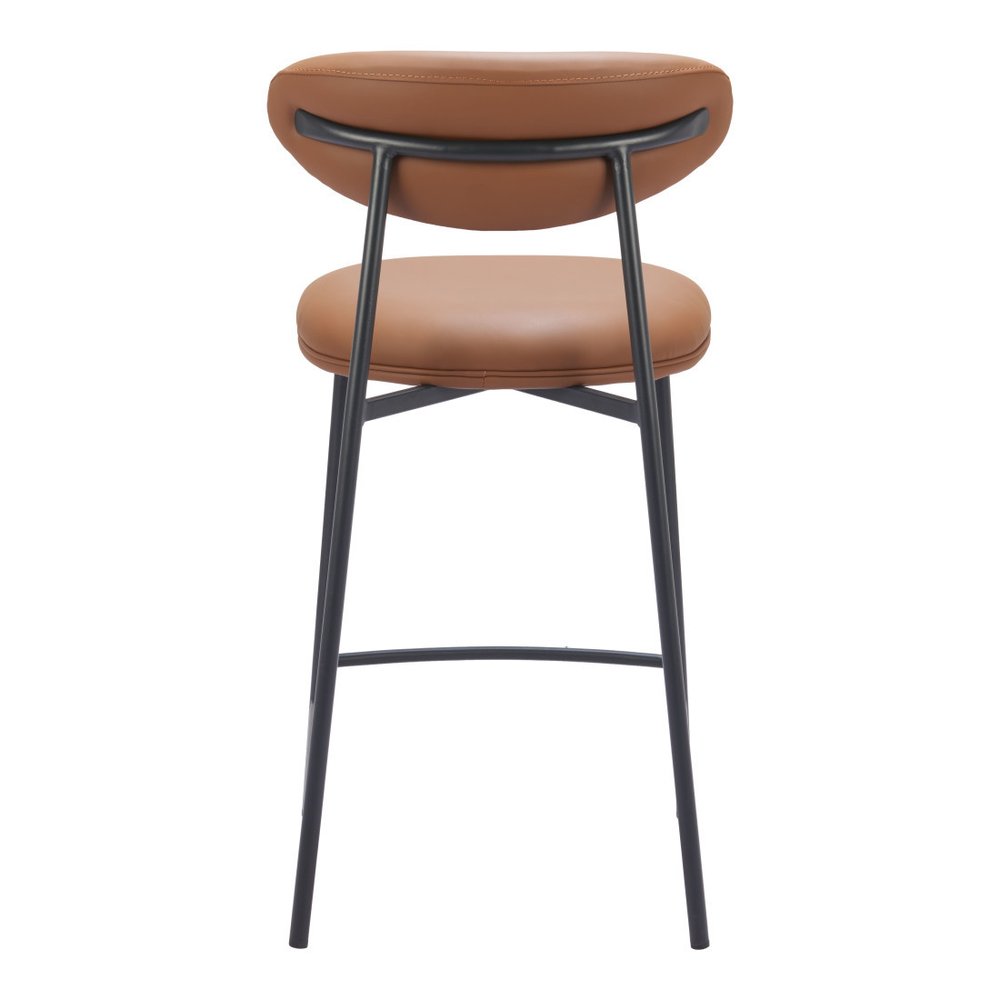 Set of Two 25" Brown And Black Faux Leather And Steel Low Back Counter Height Bar Chairs