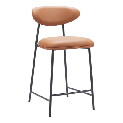 Set of Two 25" Brown And Black Faux Leather And Steel Low Back Counter Height Bar Chairs