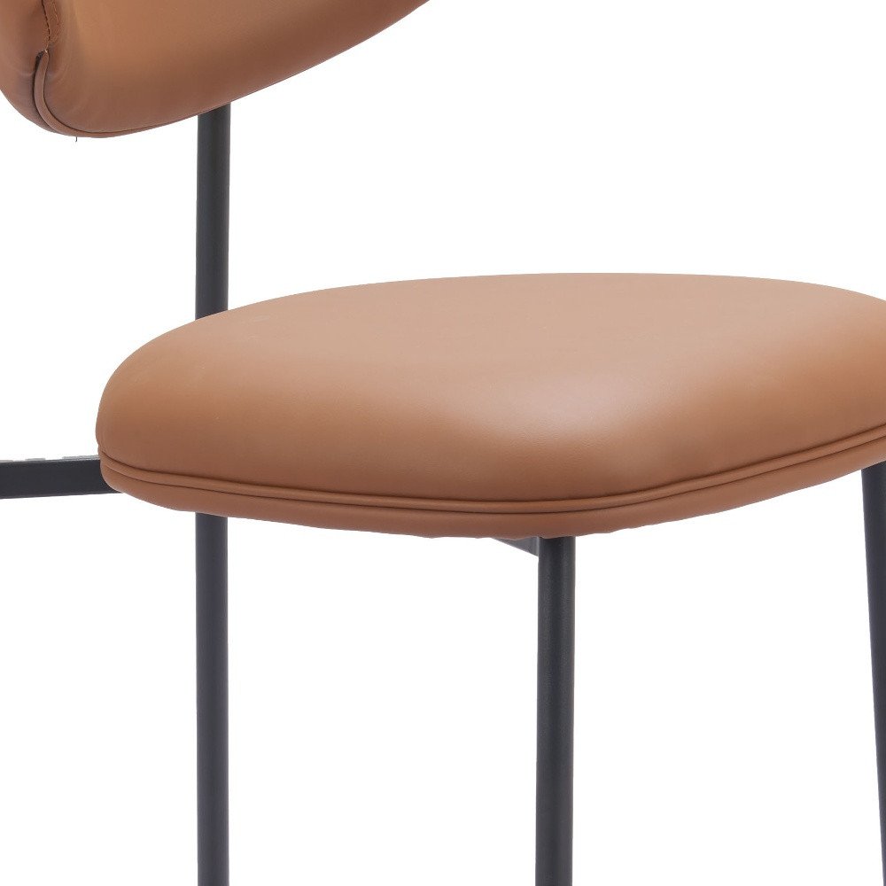 Set of Two 25" Brown And Black Faux Leather And Steel Low Back Counter Height Bar Chairs