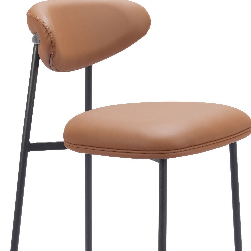 Set of Two 25" Brown And Black Faux Leather And Steel Low Back Counter Height Bar Chairs
