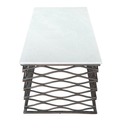 50" White and Antiqued Bronze Genuine Marble and Aluminum Abstract Coffee Table