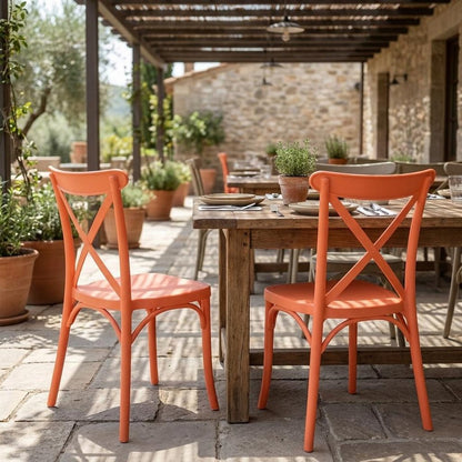 Set of Two Salmon Heavy Duty Plastic Outdoor Stacking Dining Chairs