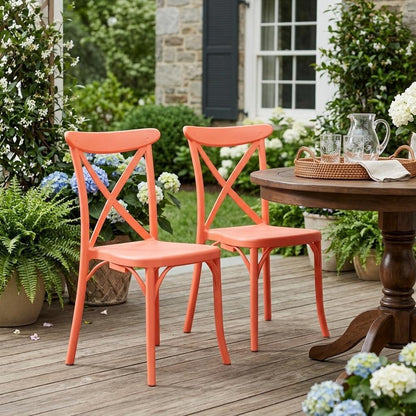 Set of Two Salmon Heavy Duty Plastic Outdoor Stacking Dining Chairs