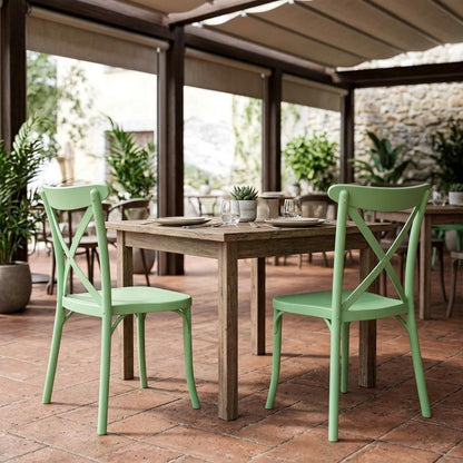 Set of Two Green Heavy Duty Plastic Outdoor Stacking Dining Chairs