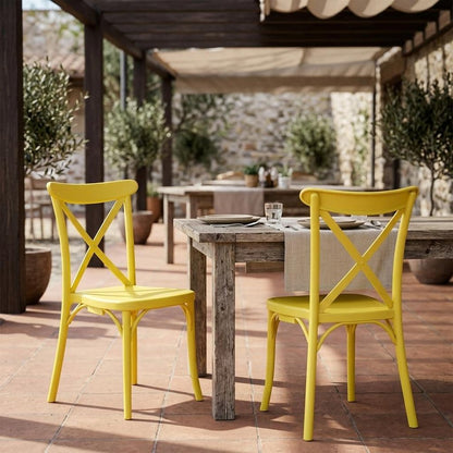 Set of Two Yellow Heavy Duty Plastic Outdoor Dining Chairs