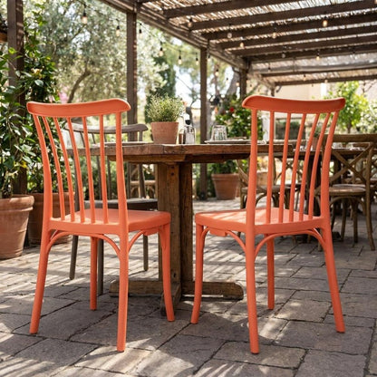 Set of Two Salmon Heavy Duty Plastic Outdoor Stacking Dining Chairs