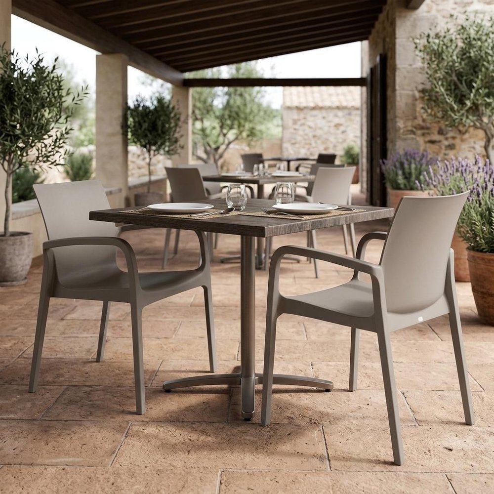 Set of Two Taupe Heavy Duty Plastic Outdoor Stacking Dining Chairs