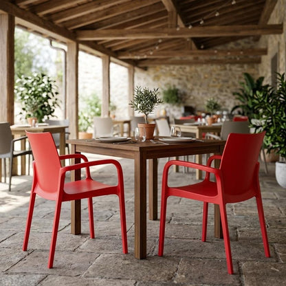 Set of Two Red Heavy Duty Plastic Outdoor Stacking Dining Chairs