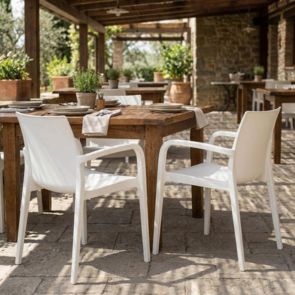 Set of Two White Heavy Duty Plastic Outdoor Stacking Dining Chairs