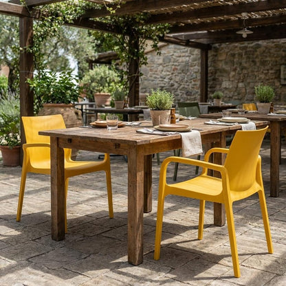 Set of Two Gold Heavy Duty Plastic Outdoor Stacking Dining Chairs