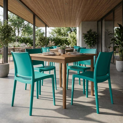 Set of Four Turquoise Heavy Duty Plastic Outdoor Stacking Dining Chairs