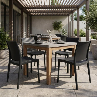 Set of Four Dark Gray Heavy Duty Plastic Outdoor Stacking Dining Chairs