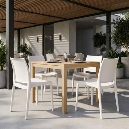Set of Four White Heavy Duty Plastic Outdoor Stacking Dining Chairs