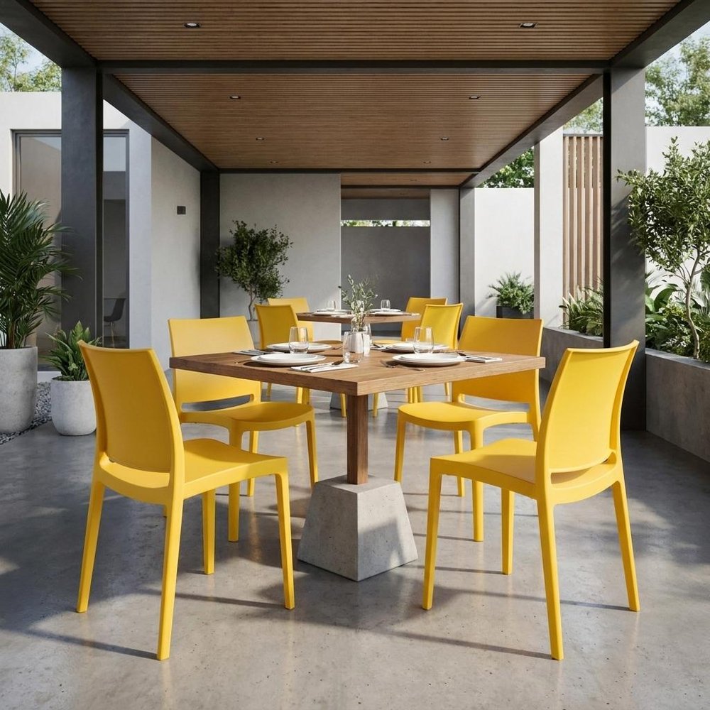 Set of Four Gold Heavy Duty Plastic Outdoor Stacking Dining Chairs