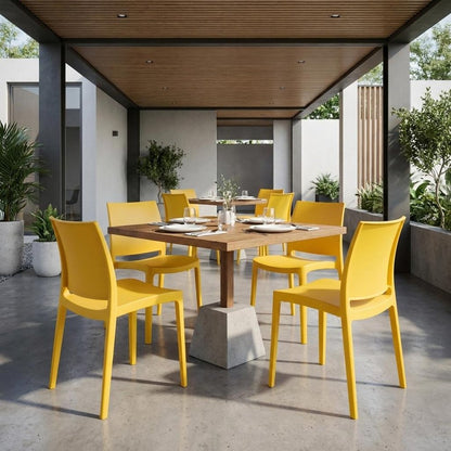 Set of Four Gold Heavy Duty Plastic Outdoor Stacking Dining Chairs