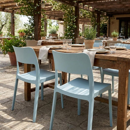 Set of Two Baby Blue Heavy Duty Plastic Outdoor Stacking Accent Chairs