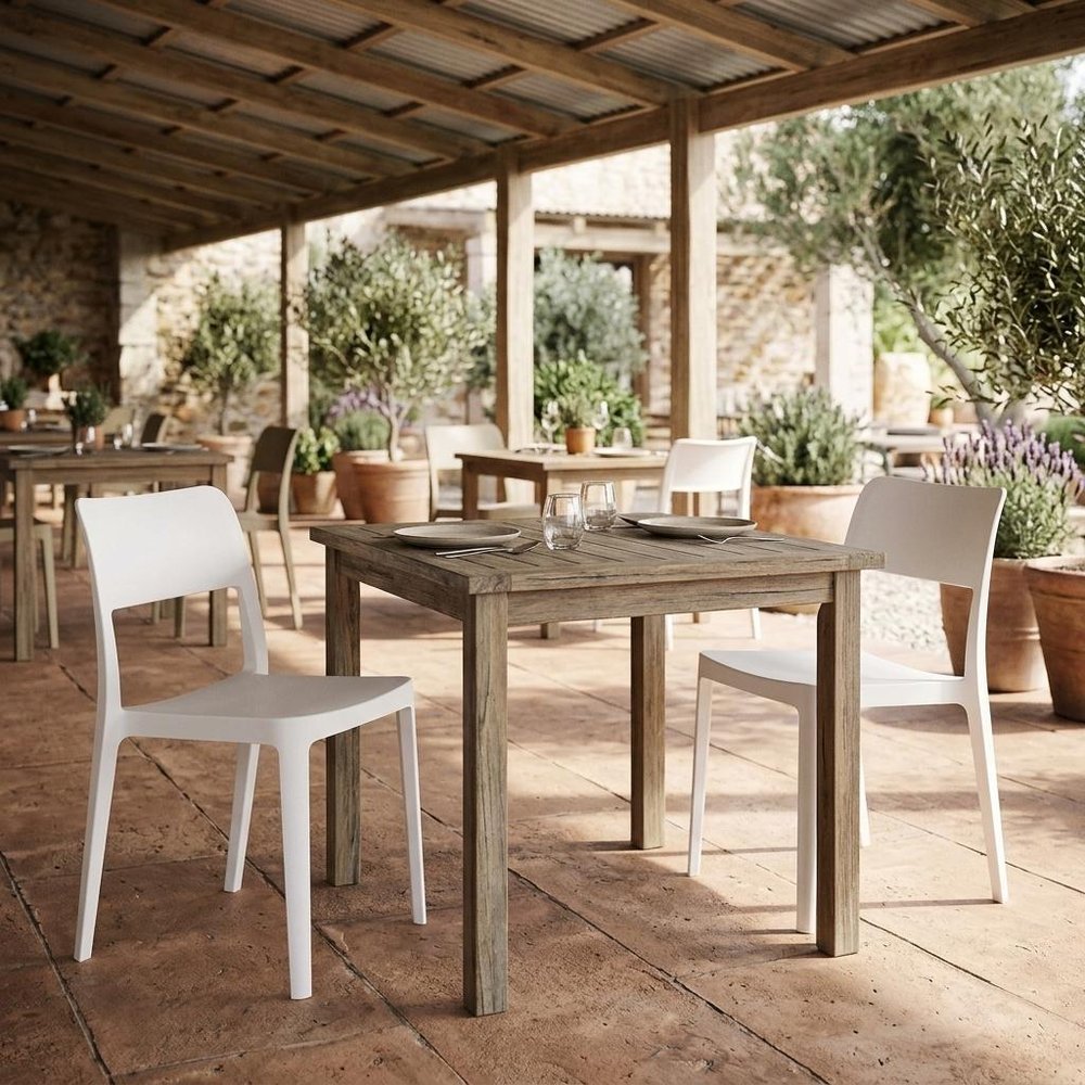 Set of Two White Heavy Duty Plastic Outdoor Stacking Accent Chairs