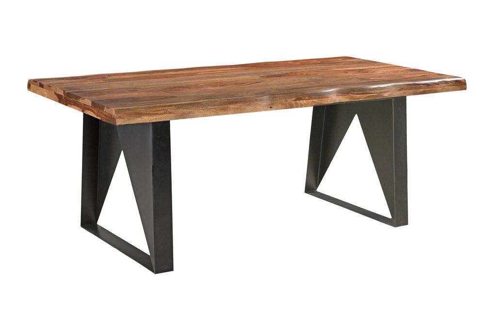 80" Brown and Black Solid Wood and Iron Live Edge Dining Table