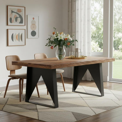 80" Brown and Black Solid Wood and Iron Live Edge Dining Table