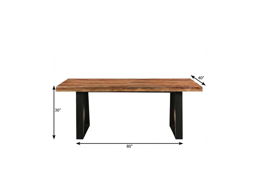 80" Brown and Black Solid Wood and Iron Live Edge Dining Table
