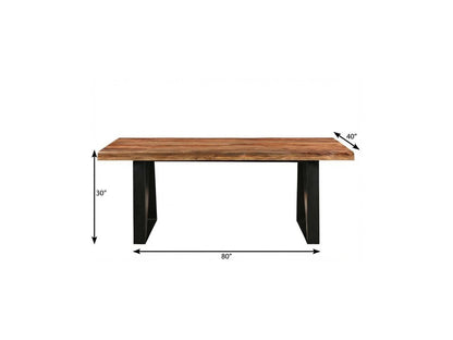 80" Brown and Black Solid Wood and Iron Live Edge Dining Table