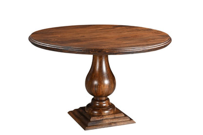 48" Brown Solid Wood Pedestal Base Round Top Dining Table