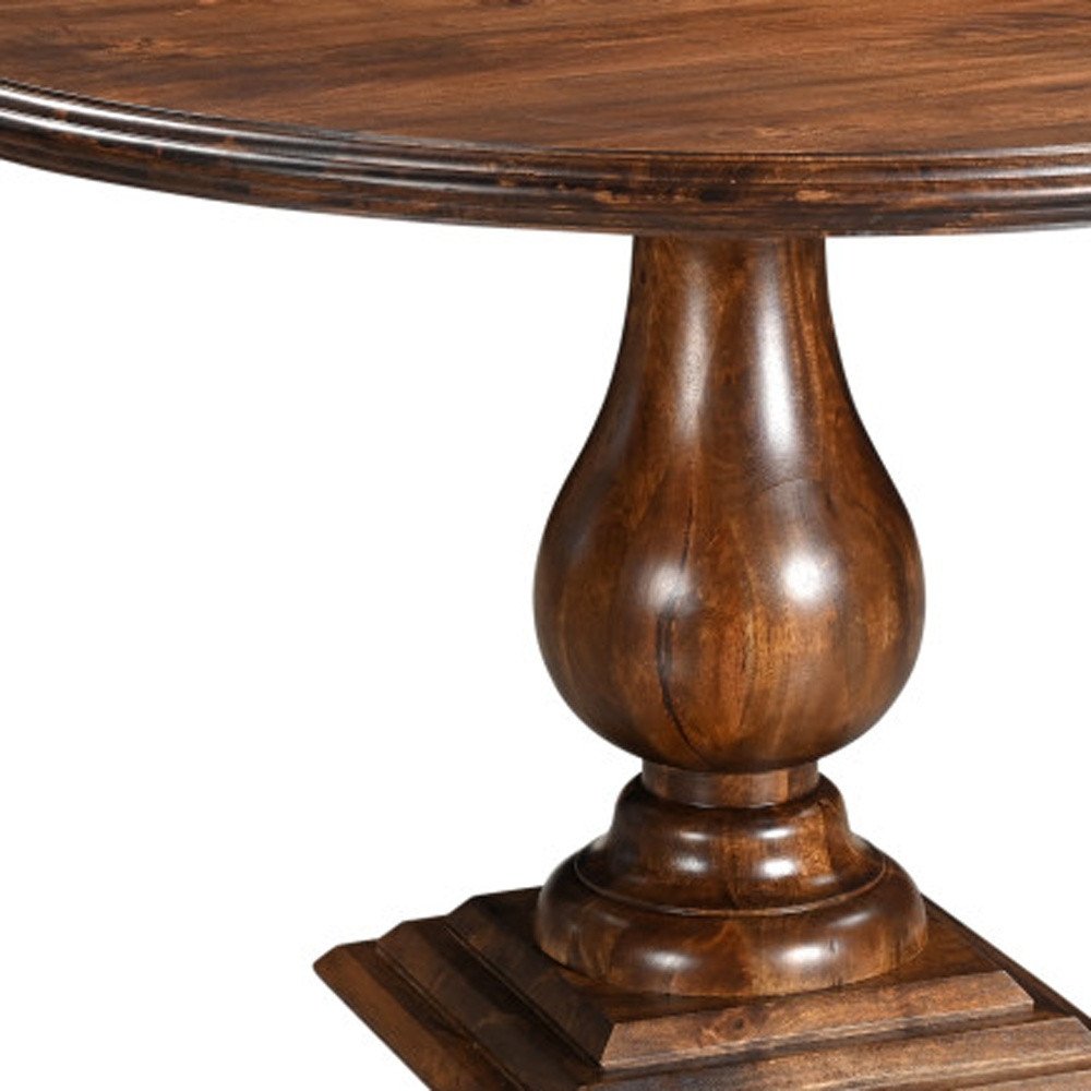 48" Brown Solid Wood Pedestal Base Round Top Dining Table