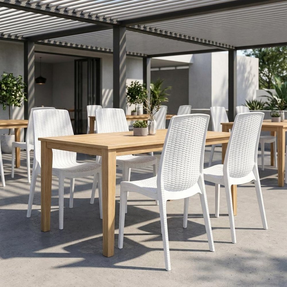 Set of Four White Heavy Duty Plastic Outdoor Stacking Dining Chairs